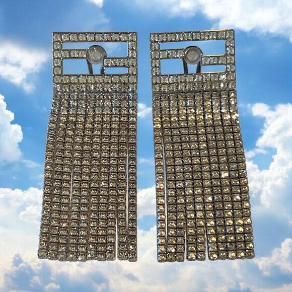 Elegant FENDI Silver Rhinestone Earrings - Picture 2 of 7